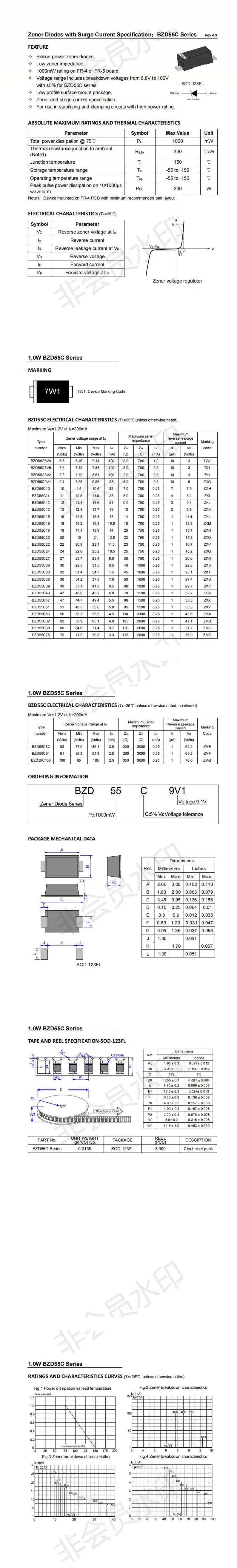 Zener Diode BZD55C8V2 SOD-123FL 8.2V